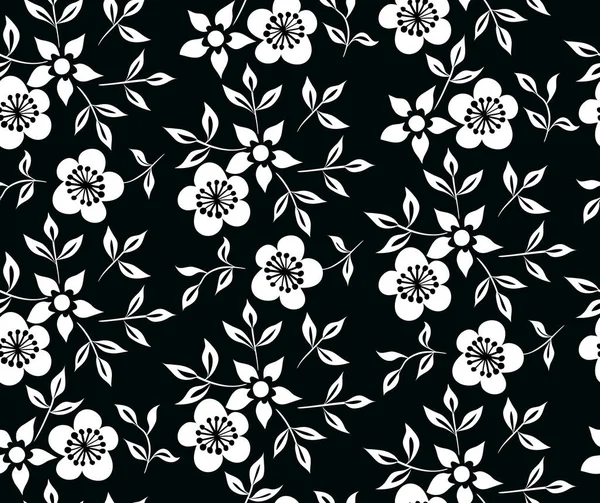 Illustration vectorielle de fleurs et de feuilles en noir et blanc . — Image vectorielle
