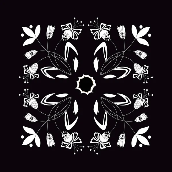 Illustration vectorielle d'ornement floral sans couture noir et blanc — Image vectorielle