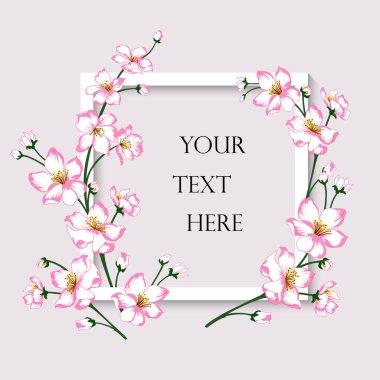 Vektör çizim Pembe çiçek dalları tebrik kartı