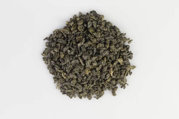 Heap Green Gunpowder Tea Pellets White Background — Stock Photo, Image