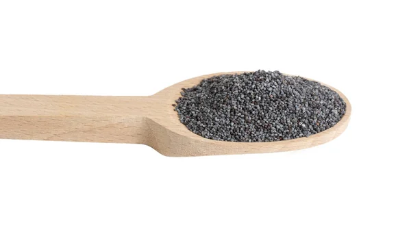 Blue Poppy Seeds Wooden Spoon Isolated White Background Food Ingredient — Stock Photo, Image