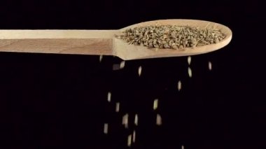 Bir kaşık anason tohumu. Baharatlar ve yemek malzemeleri. yavaş çekim