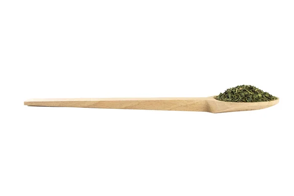 Dried Nettle Herb Latin Utricae Folium Wooden Spoon Isolated White — Stock Photo, Image