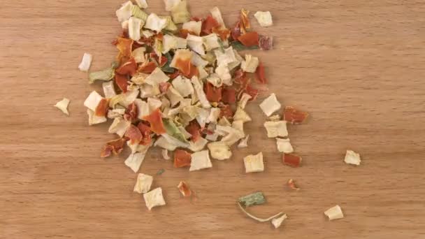 Dried Soup Vegetables Creating Heap Wooden Board Motion Animation Spices — Stock Video