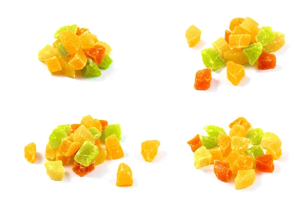 Şekerlenmiş kurutulmuş beyaz arka plan üzerinde izole meyve karışımı