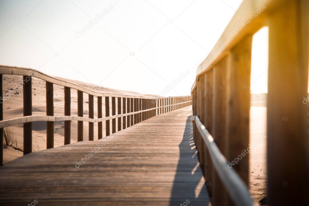 wooden foot bridge in the beach