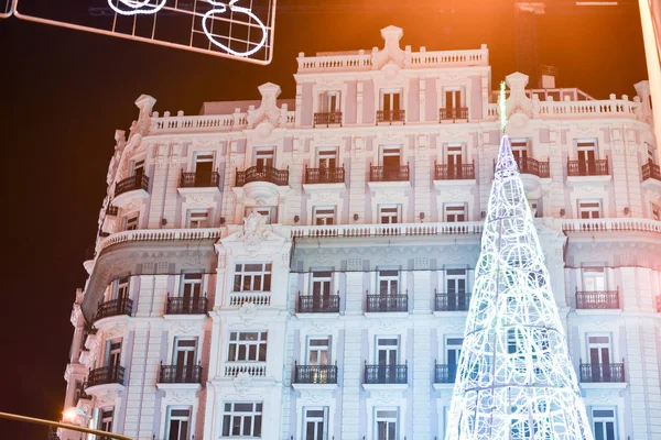 Ozdoby Świąteczne Madryt Nocą — Zdjęcie stockowe