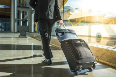 iş adamı geri ve havaalanındaki Bagaj ile yürüme bacakları
