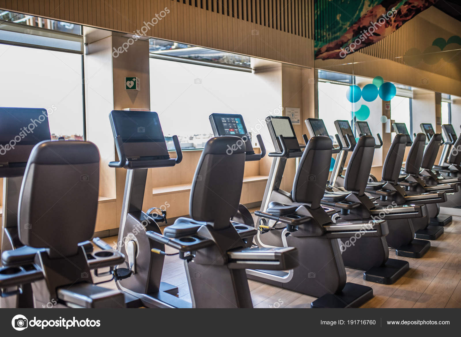 Cycle Machines Gym Beautiful Light Window Treadmill Stock Photo by 191716760