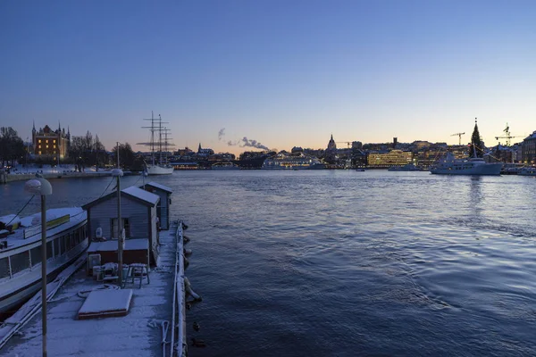 View River Boats Winter Evening — Stock Photo, Image
