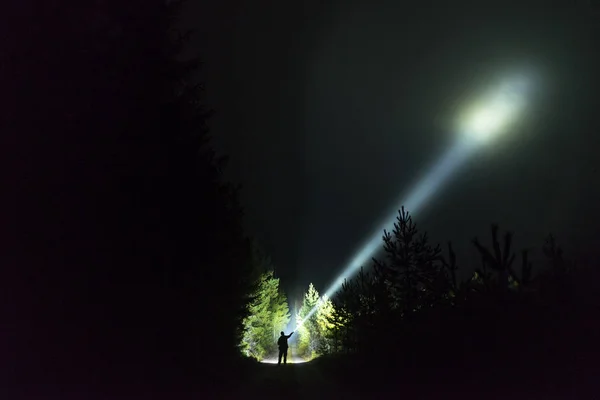 Hombre Sosteniendo Antorcha Luz Noche —  Fotos de Stock