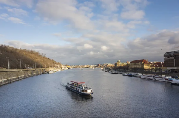 Aerial View River Boats City — Stock Photo, Image