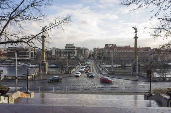 Вид Центр Города Автомобилями Дороге — стоковое фото