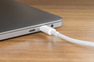 USB type-C port and Cable's White of laptop clipart