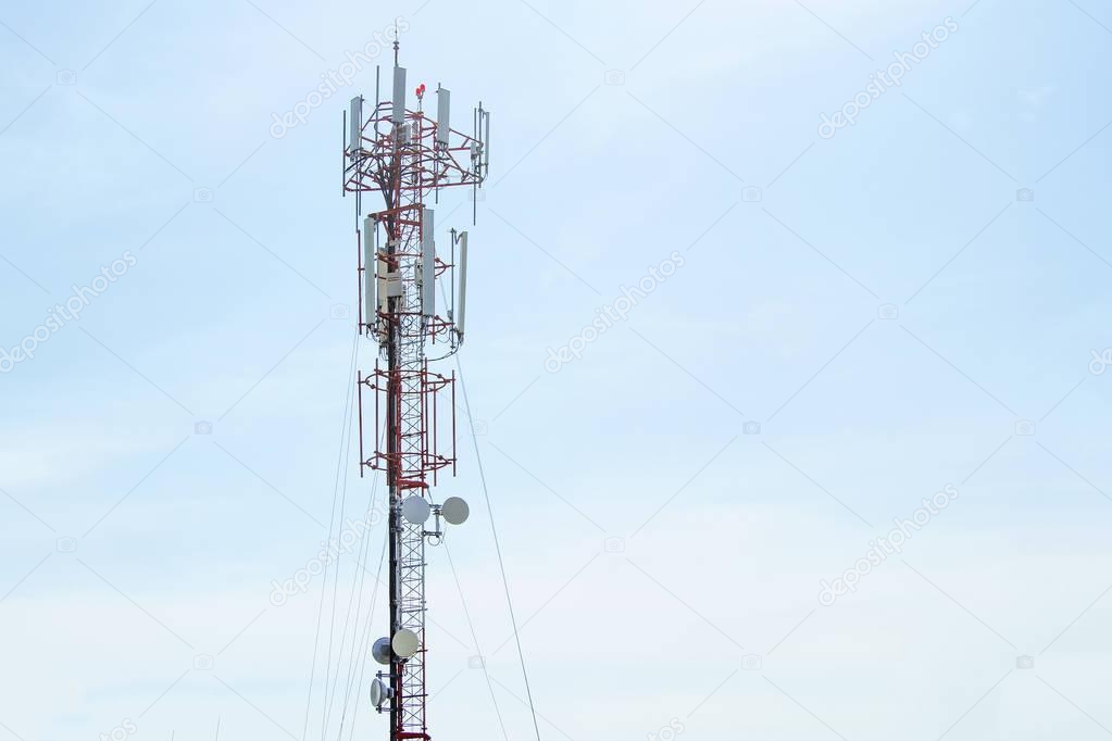 Mobile phone communication tower transmission  signal with blue 