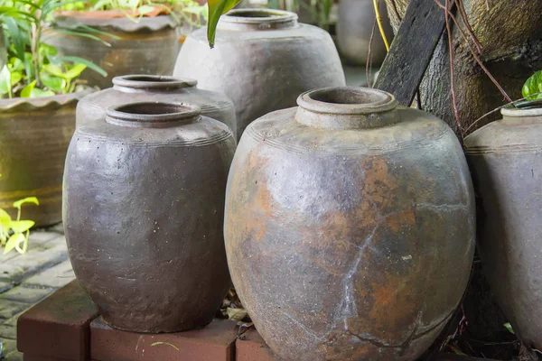 Svart lera jar många storlekar i en träd nyans. — Stockfoto