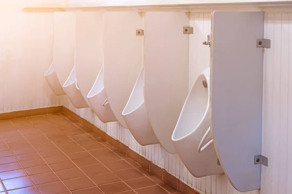 Many White Urinals Male Bathroom Modern Style Used Public Health — Stock Photo, Image