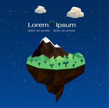 ağaç ve dağ simgesi. Poligonal görüntü. vektör grafiği