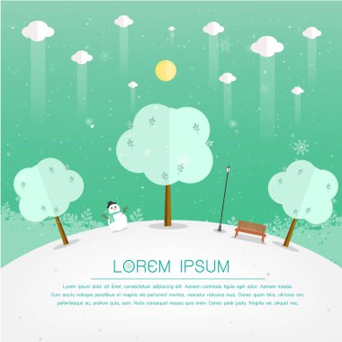 Kış Park. Düz stilde doğal peyzaj