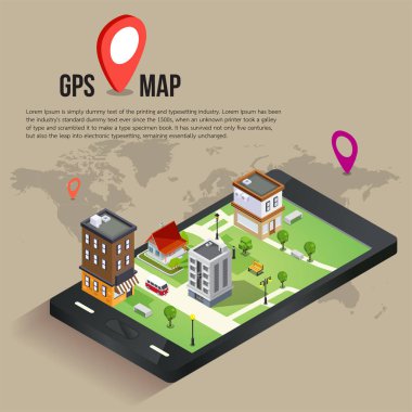 3D izometrik mobil Gps navigasyon kavramı