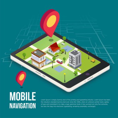 3D izometrik mobil Gps navigasyon kavramı