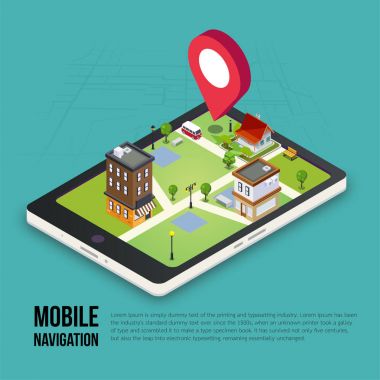 3D izometrik mobil Gps navigasyon kavramı