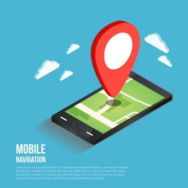 3D izometrik mobil Gps navigasyon haritaları düz
