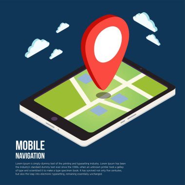 3D izometrik mobil Gps navigasyon haritaları düz