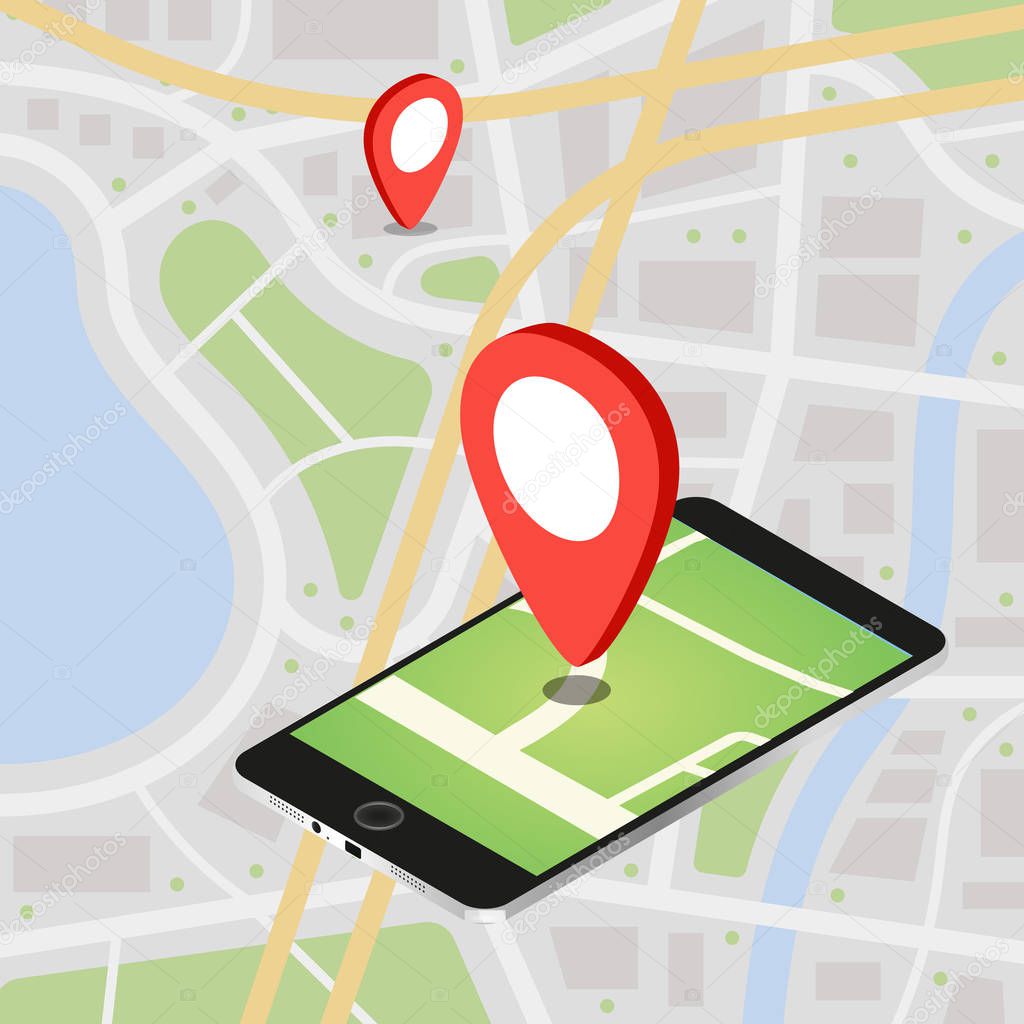Flat 3d isometric mobile GPS navigation maps