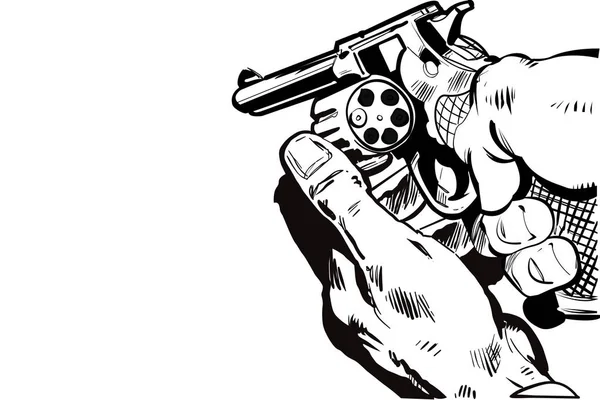 Revolver Noir Blanc Dans Les Mains — Image vectorielle