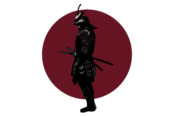 Samurai Bajo Sol Ardiente Japón — Vector de stock