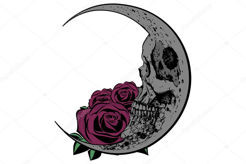 Moon skull with roses
