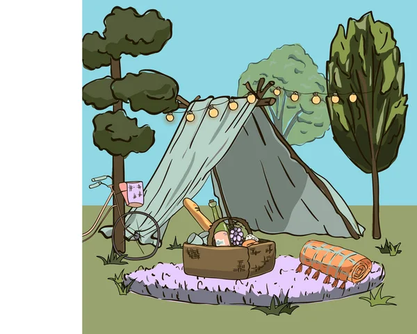 夏季森林图标中帐篷的矢量插图 — 图库矢量图片