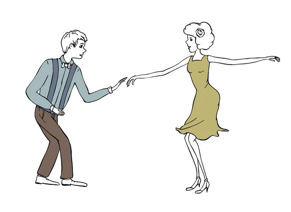 Dança casal vintage ilustração — Vetor de Stock
