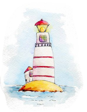 suluboya deniz feneri sihirli sarı kum üzerinde kırmızı çizgili beyaz