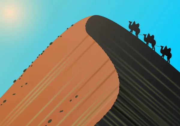 Chameaux dans le désert sur la montagne — Image vectorielle