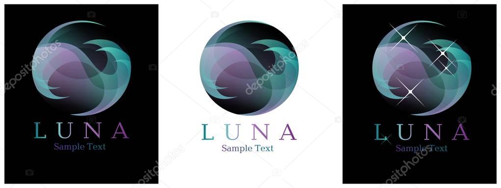 The logo is a circle. Inside the circle intersecting the waves in pink and blue colors. With the sample text. Three options.
