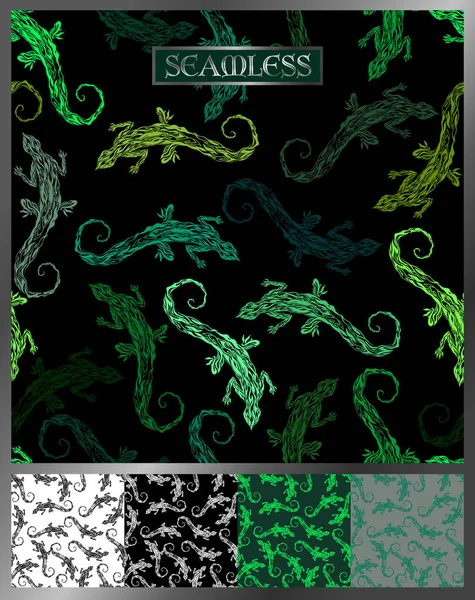 Seamless pattern with lizards of different shades of green — Stock Vector