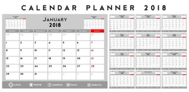 üç aylık takvim planlayıcısı için 2018