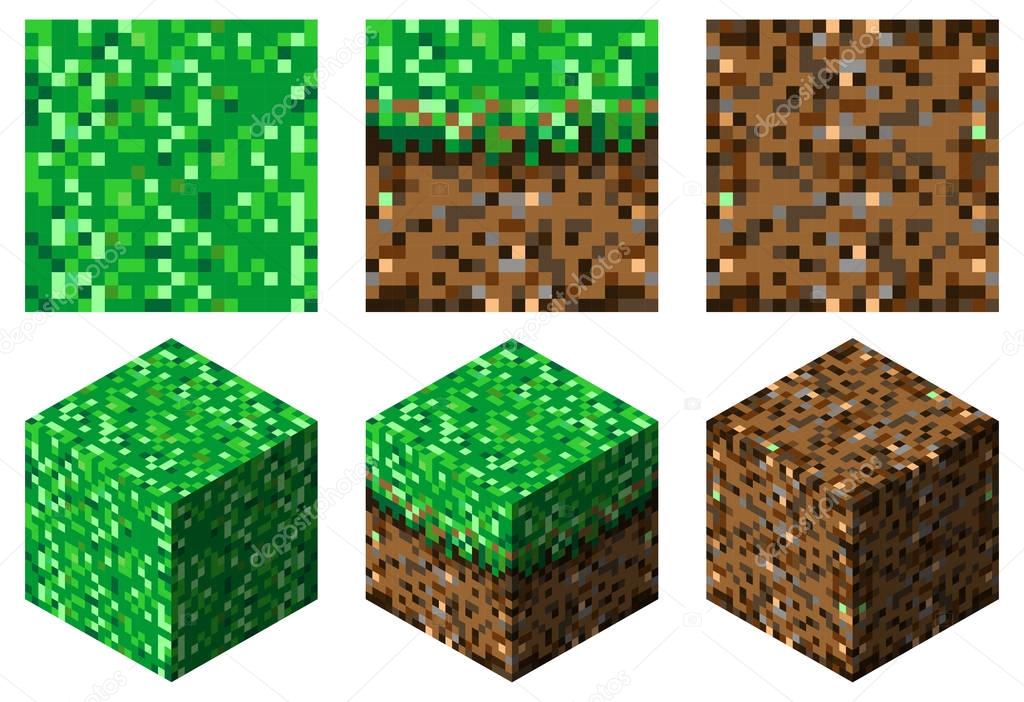 textures and cubes in minecraft style(green-brown grass and earth)