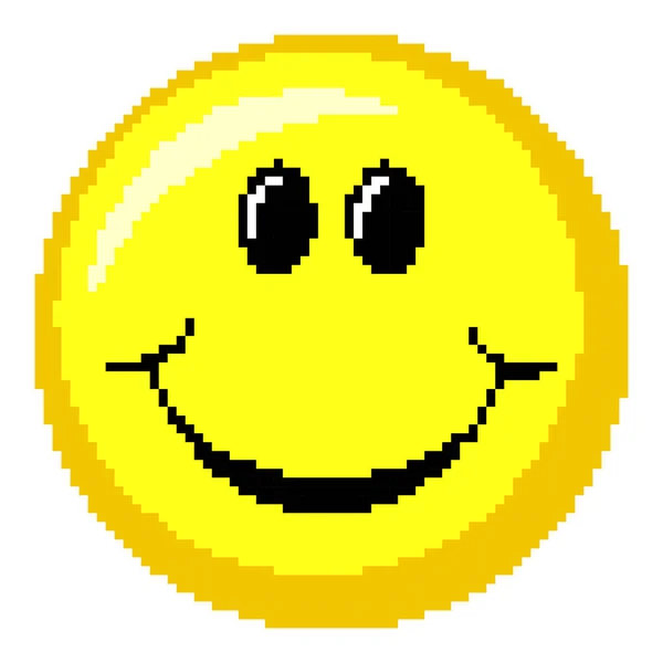 Pixel smiley (geel en soort symbool van gelach en vreugde) — Stockvector