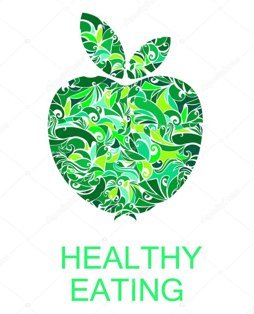  green Apple sign, symbol, emblem or logo for a healthy food diet, healthy lifestyle, vegetarianism, vegetable food