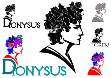 Dionysus - God of wine logo(with grapes and leaves in her hair) clipart