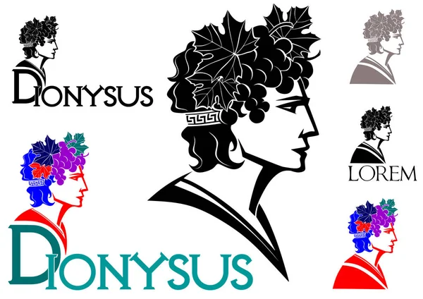 Dionysus God Wine Logo Grapes Leaves Her Hair — Stock Vector