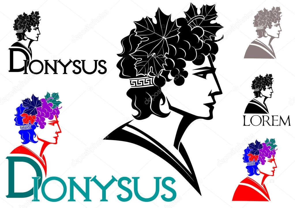 Dionysus - God of wine logo(with grapes and leaves in her hair)