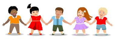 Çocukların farklı Milletler ve elele ve gülümseyen yarışları