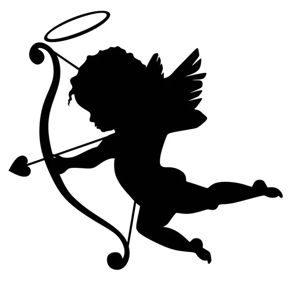 Soaring Silhouette Little Cupid Wings Bow Arrow — Stock Vector