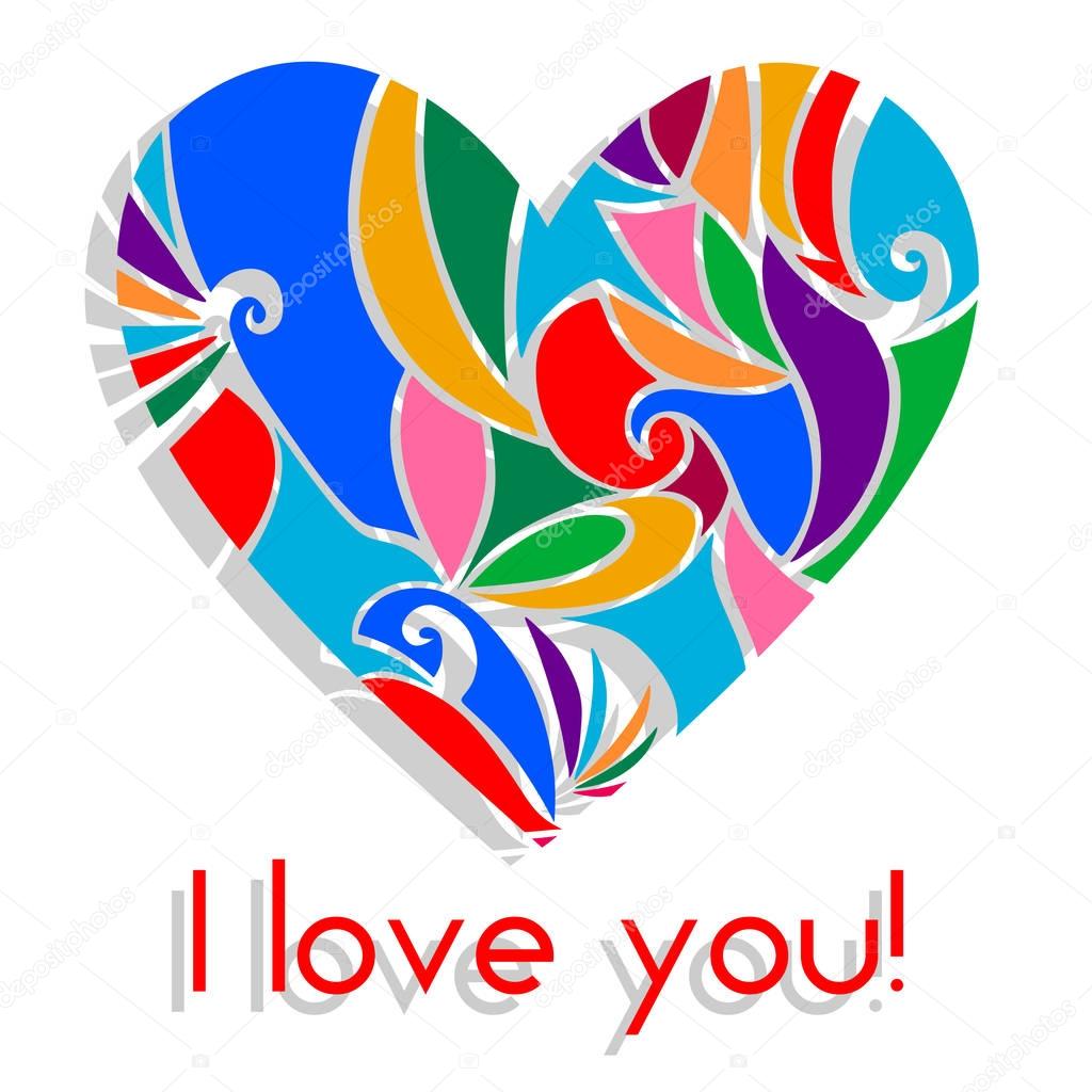 card recognition, I love you with Abstract heart colorful shapes isolated