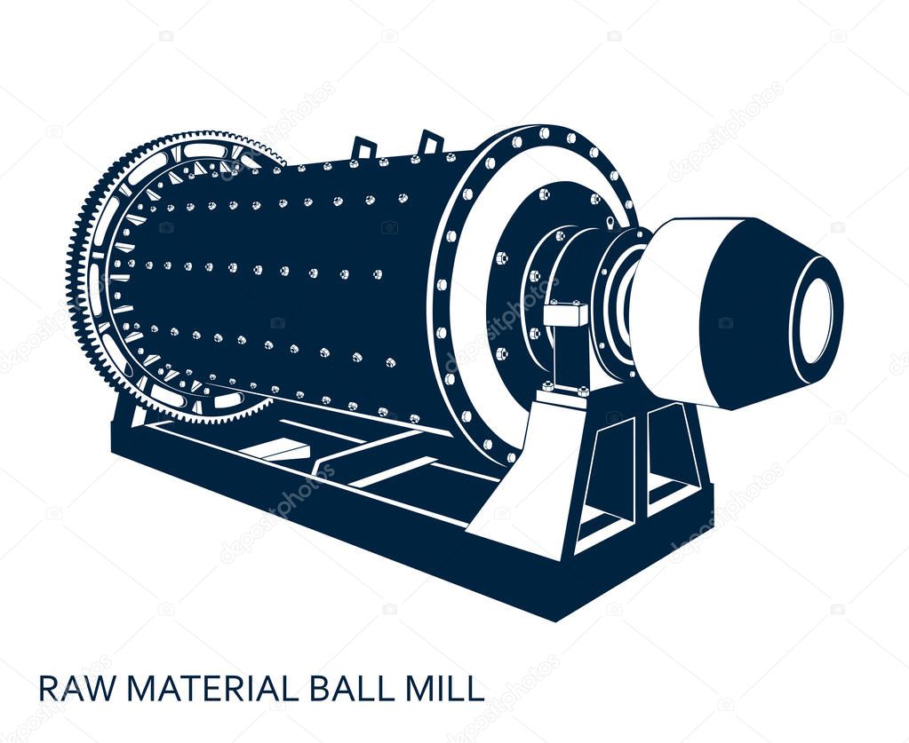 raw material ball mill (isolated monochrome graphic image, the 3\4 in the perspective)