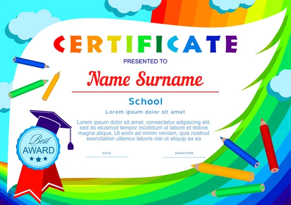 Certificat Lumineux Pour Enfants Forme Aile Blanche Contre Ciel Arc — Image vectorielle